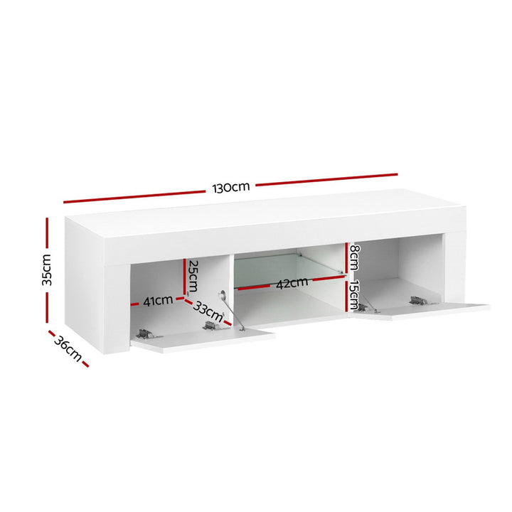 High Gloss White TV Cabinet Entertainment Unit with RGB LEDs - 130cm Homecoze