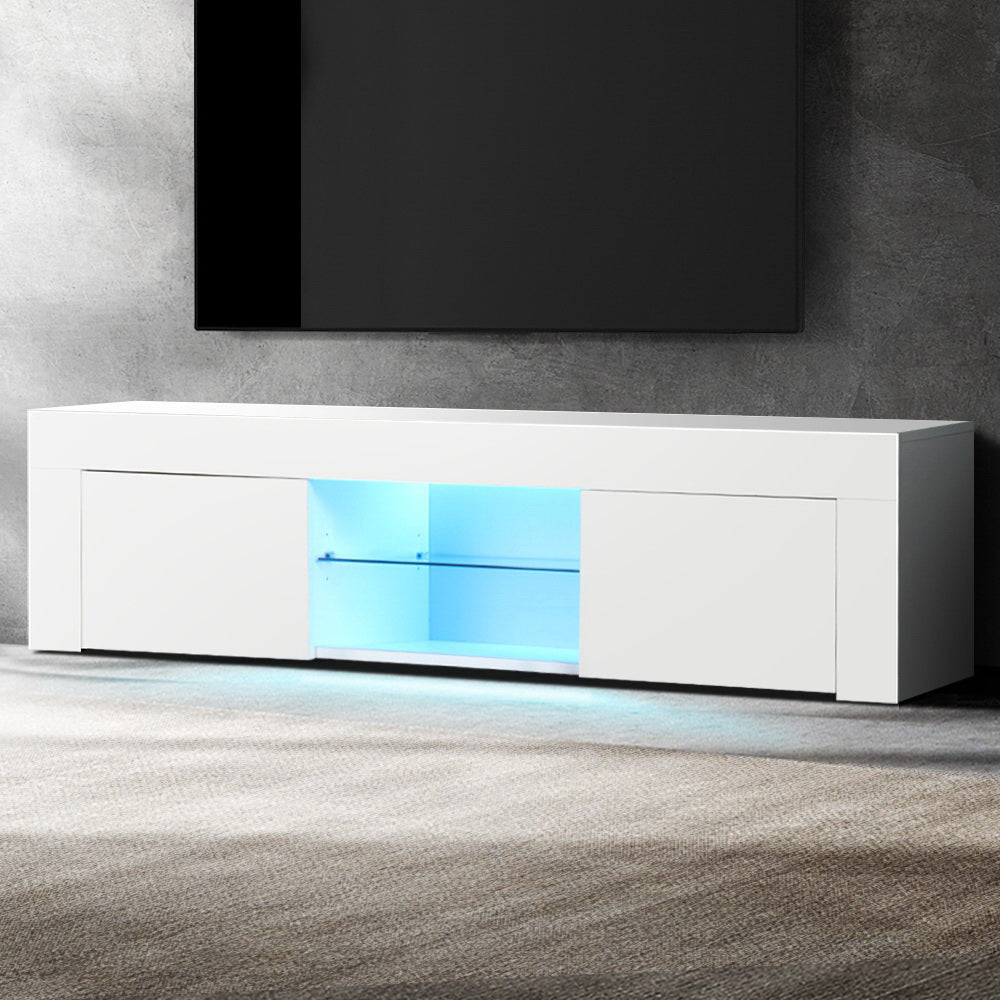 High Gloss White TV Cabinet Entertainment Unit with RGB LEDs - 130cm Homecoze