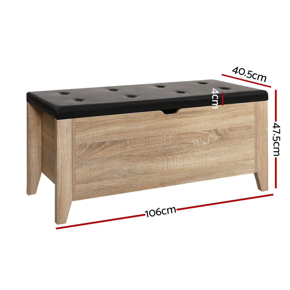Wooden Storage Ottoman Blanket Box with PU Leather Bench - Oak Homecoze