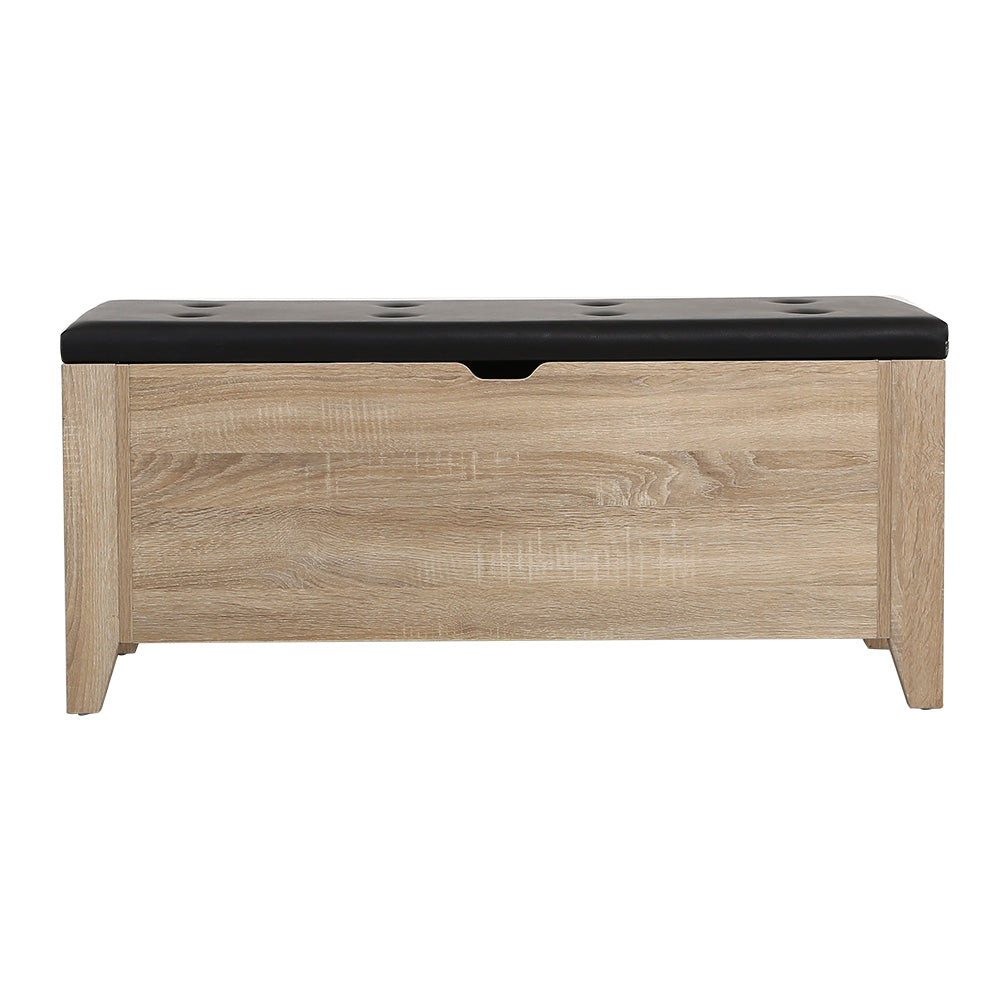 Wooden Storage Ottoman Blanket Box with PU Leather Bench - Oak Homecoze