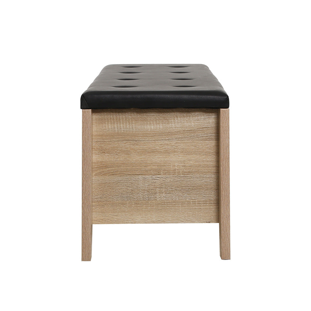 Wooden Storage Ottoman Blanket Box with PU Leather Bench - Oak Homecoze