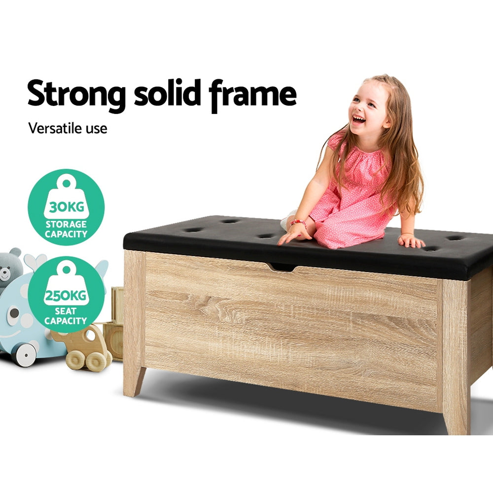 Wooden Storage Ottoman Blanket Box with PU Leather Bench - Oak Homecoze