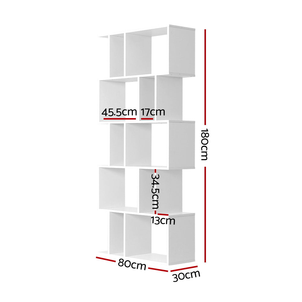 Bookshelf 5-tier Zig Zag Style White Homecoze