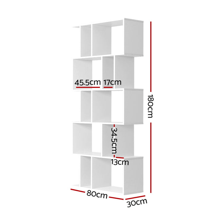 Bookshelf 5-tier Zig Zag Style White Homecoze