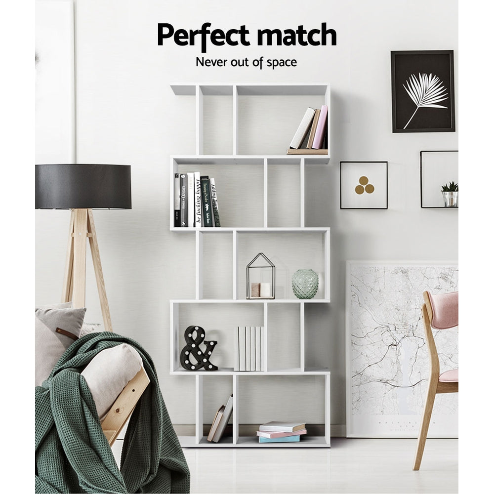 Bookshelf 5-tier Zig Zag Style White - Homecoze