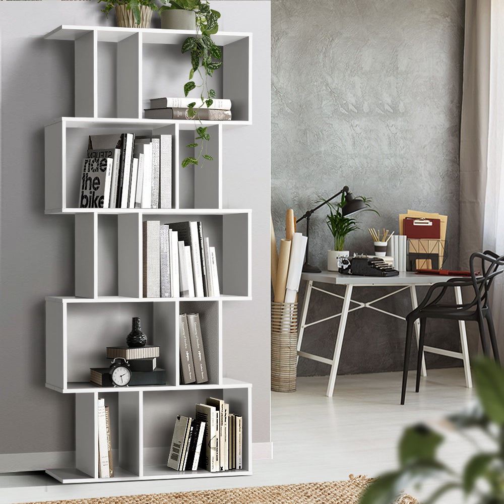 Bookshelf 5-tier Zig Zag Style White Homecoze