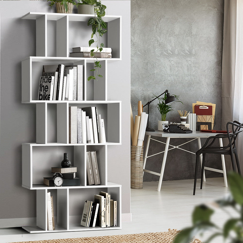 Bookshelf 5-tier Zig Zag Style White - Homecoze