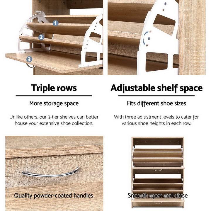 24 Pairs Shoe Cabinet Rack Organiser Storage Cupboard - Oak Homecoze