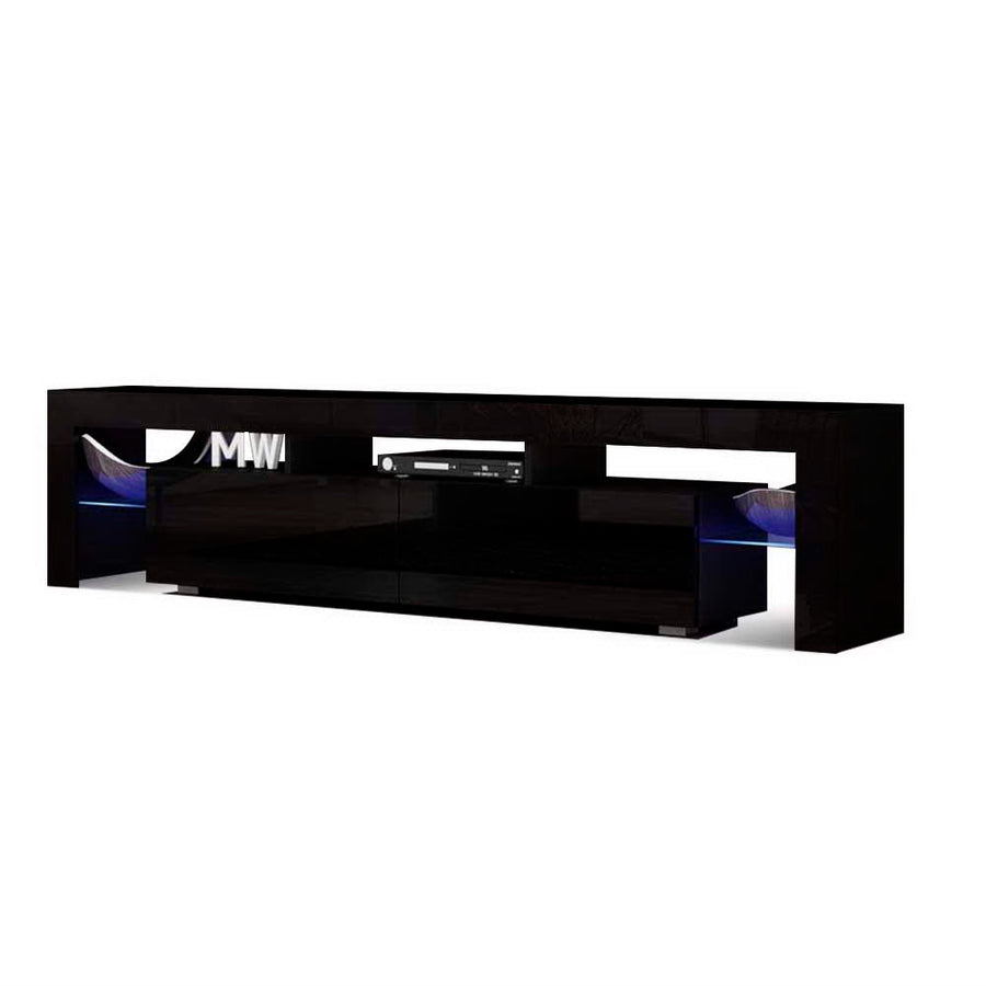 High Gloss Black RGB LED Entertainment Unit with Tempered Glass Shelves 189cm Homecoze