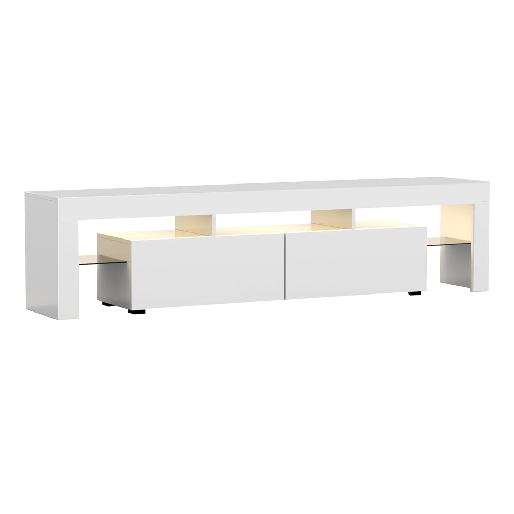 High Gloss White RGB LED Entertainment Unit with Tempered Glass Shelves 189cm Homecoze
