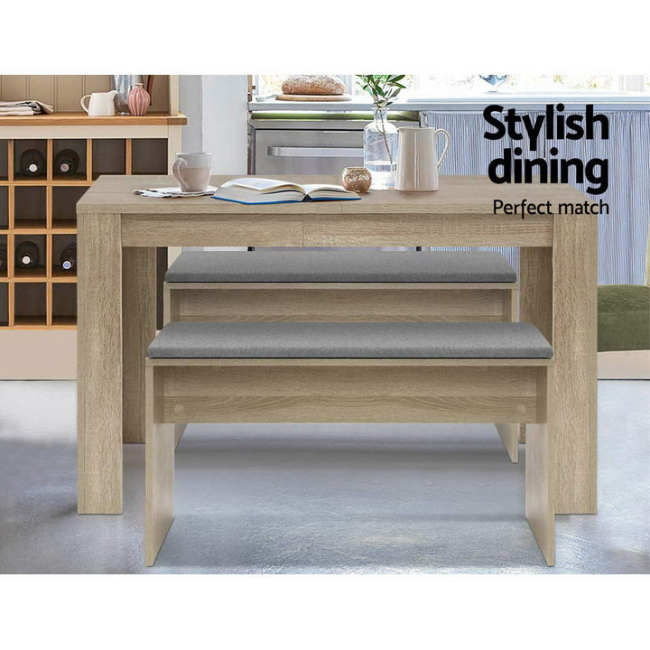 Contemporary Dining Bench with Faux Linen Fabric 90cm - Oak Homecoze