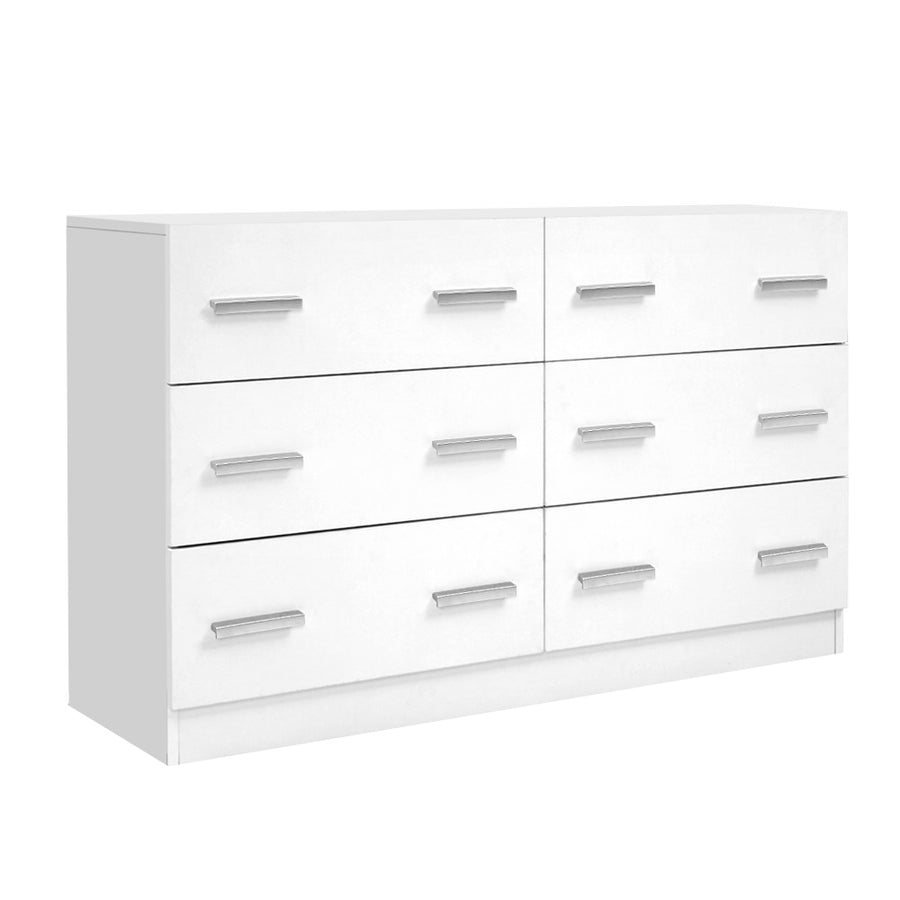Modern 6 Drawer Lowboy Chest of Drawers Dresser - White Homecoze