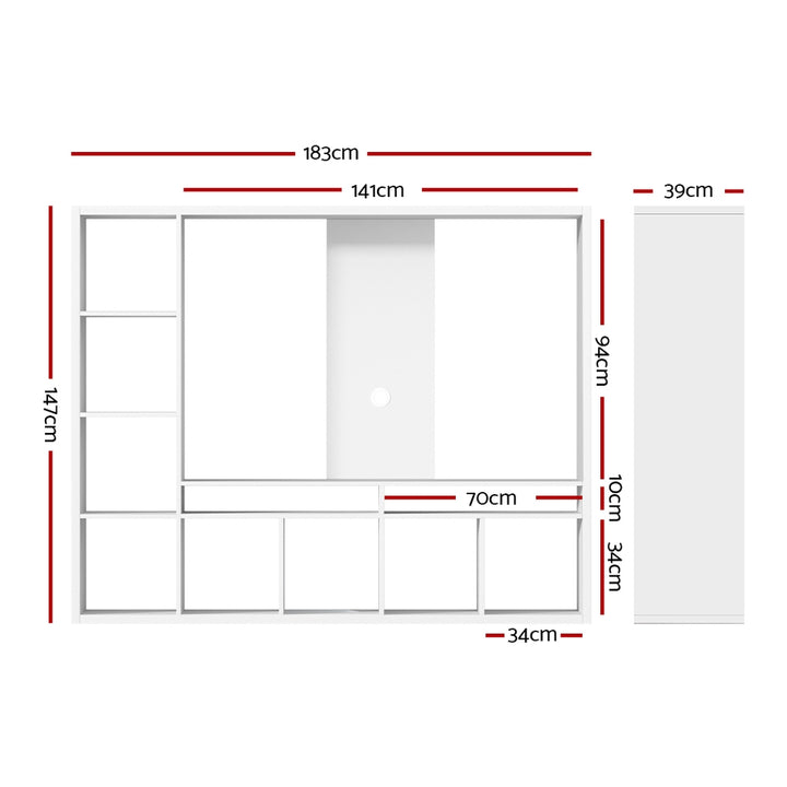 Bookshelf Entertainment Unit TV Stand Storage Shelf 183cm - White Homecoze