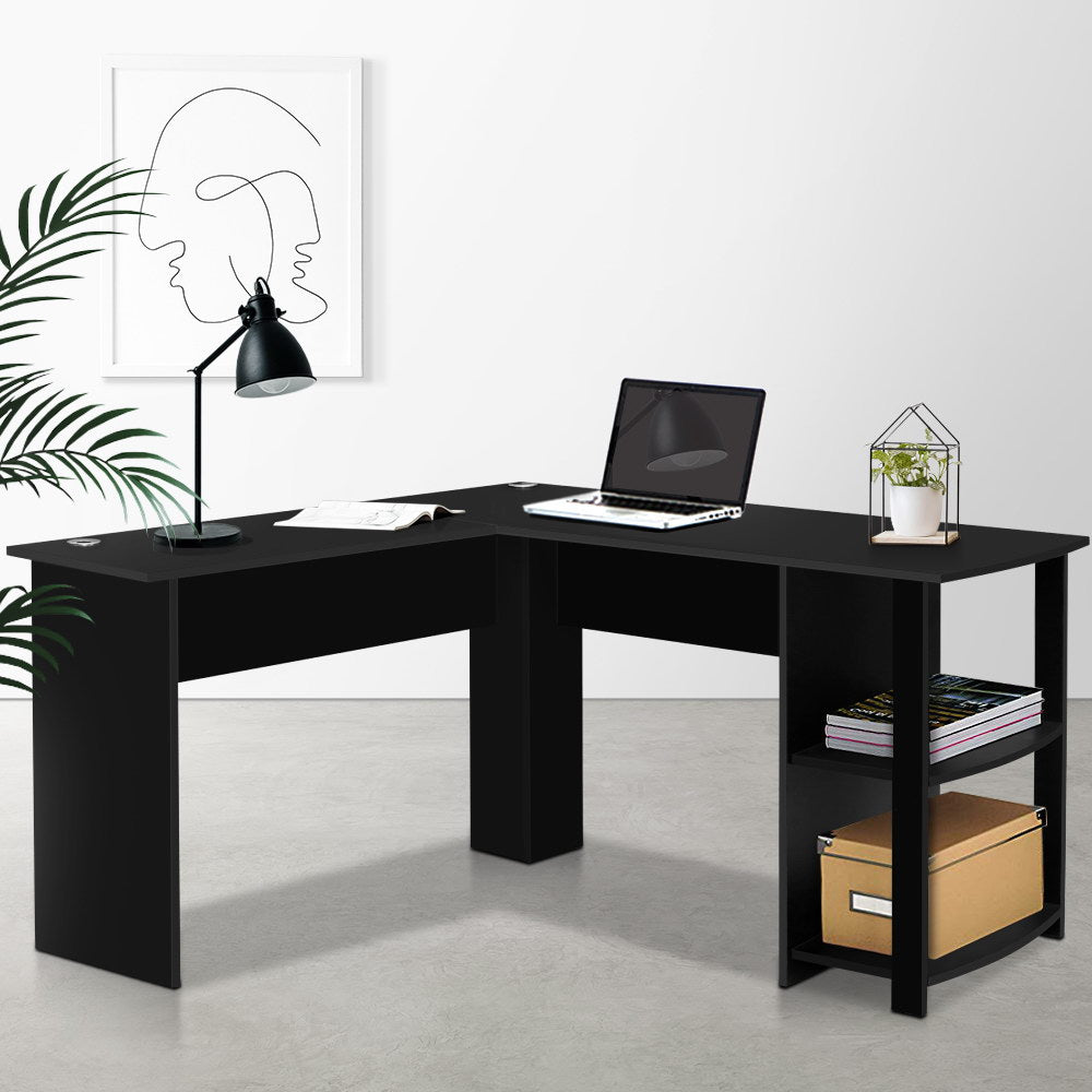 Corner L-Shape Office Computer Desk Workstation with Display Shelf Storage - Black Homecoze
