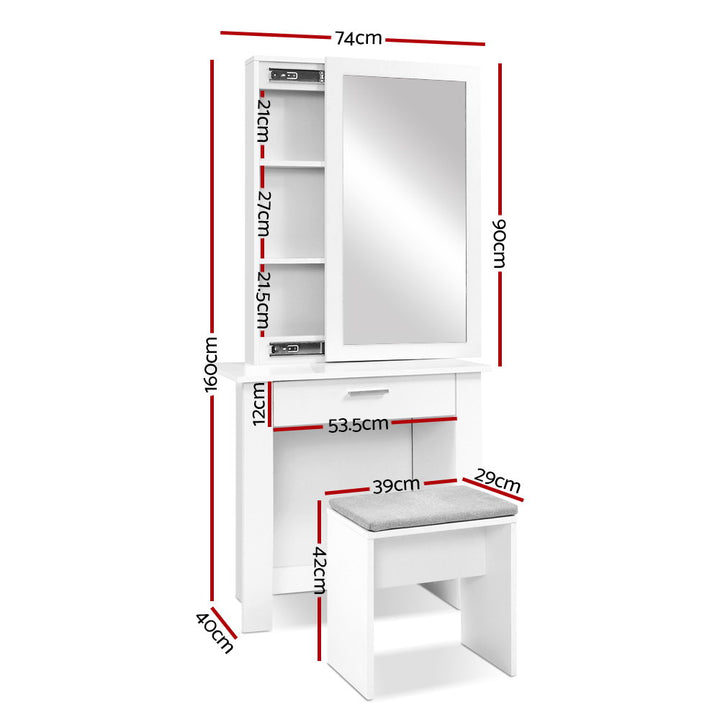 Dressing Table with Sliding Mirror Storage & Stool Homecoze