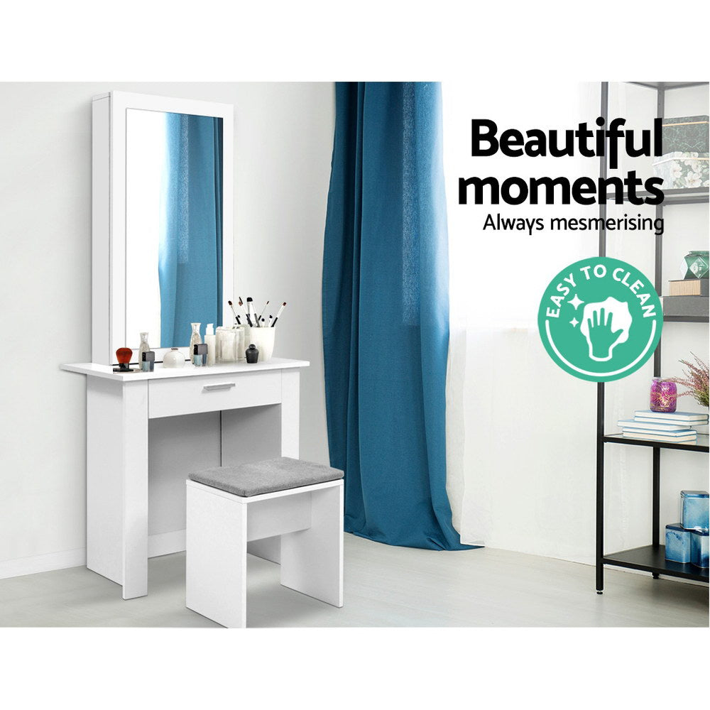 Dressing Table with Sliding Mirror Storage & Stool Homecoze