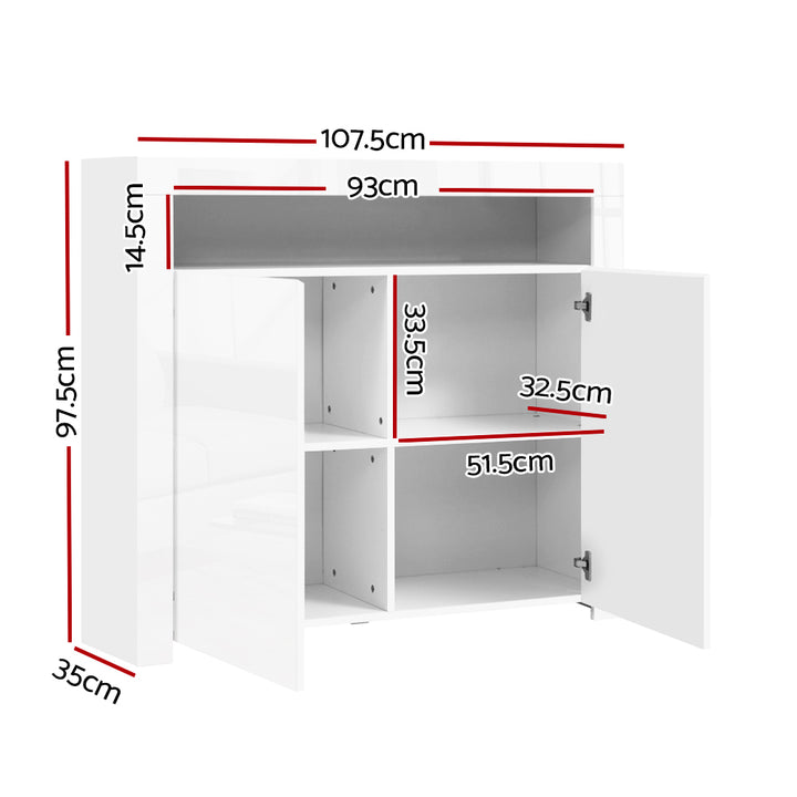 High Gloss Buffet Sideboard Cabinet with LED Light - White Homecoze