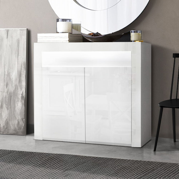 High Gloss Buffet Sideboard Cabinet with LED Light - White Homecoze