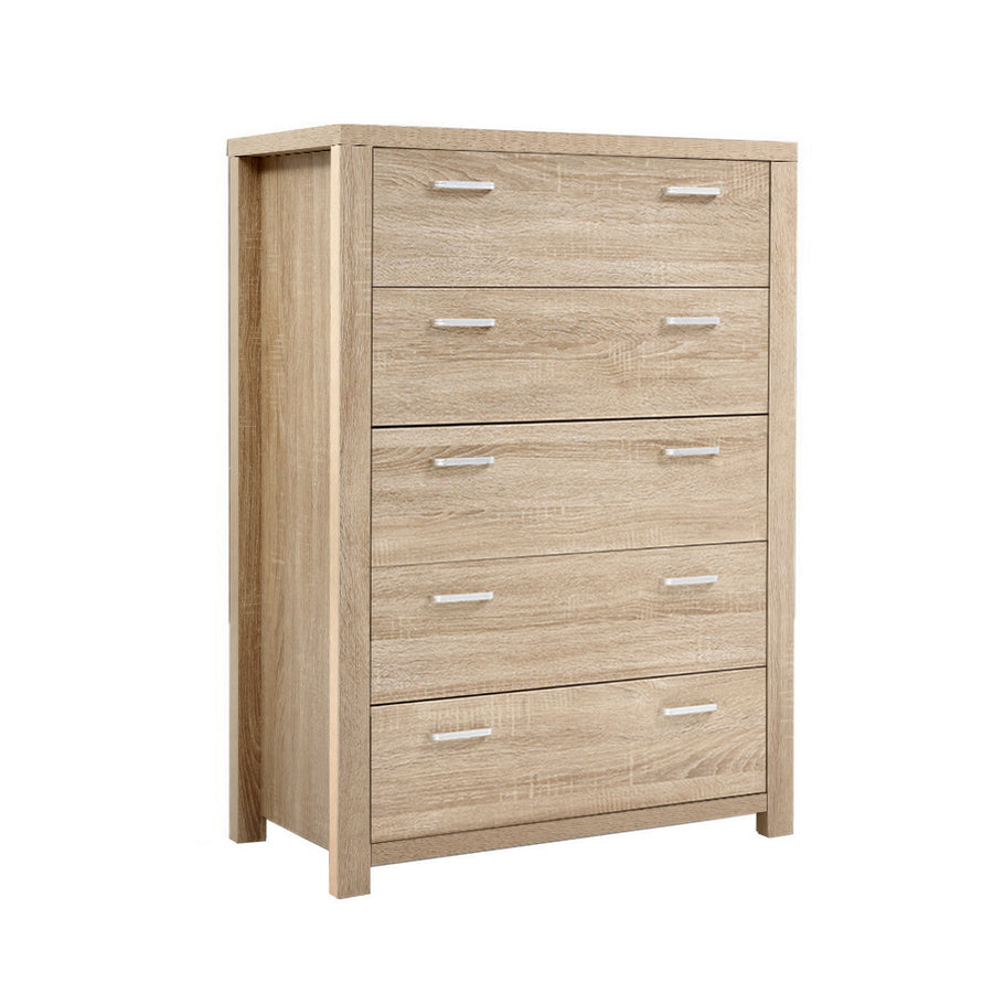 5 Drawer Tallboy Chest of Drawers - Natural Homecoze