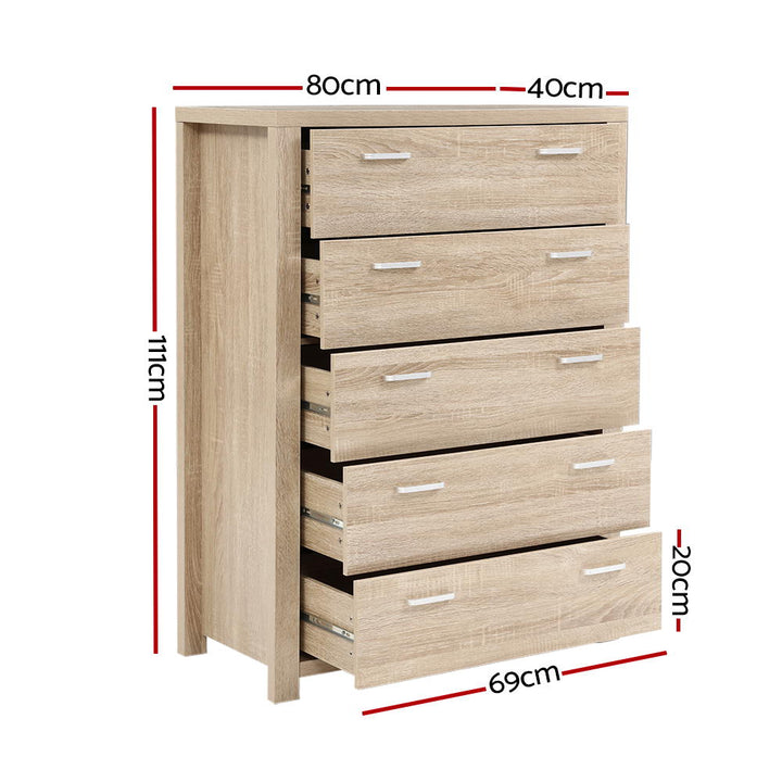 5 Drawer Tallboy Chest of Drawers - Natural Homecoze