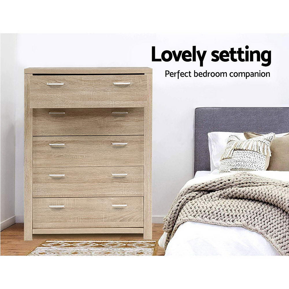 5 Drawer Tallboy Chest of Drawers - Natural Homecoze