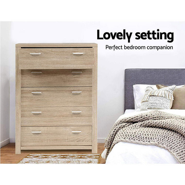 5 Drawer Tallboy Chest of Drawers - Natural Homecoze