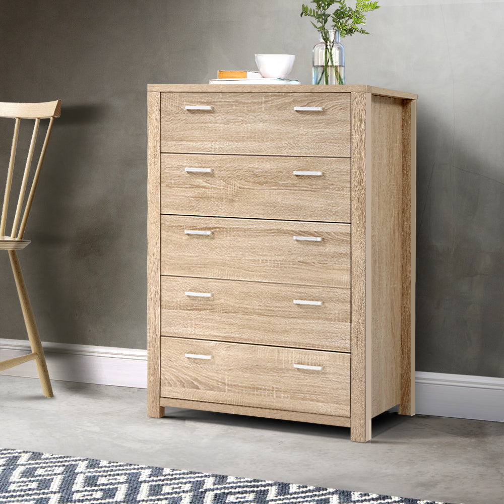 5 Drawer Tallboy Chest of Drawers - Natural Homecoze