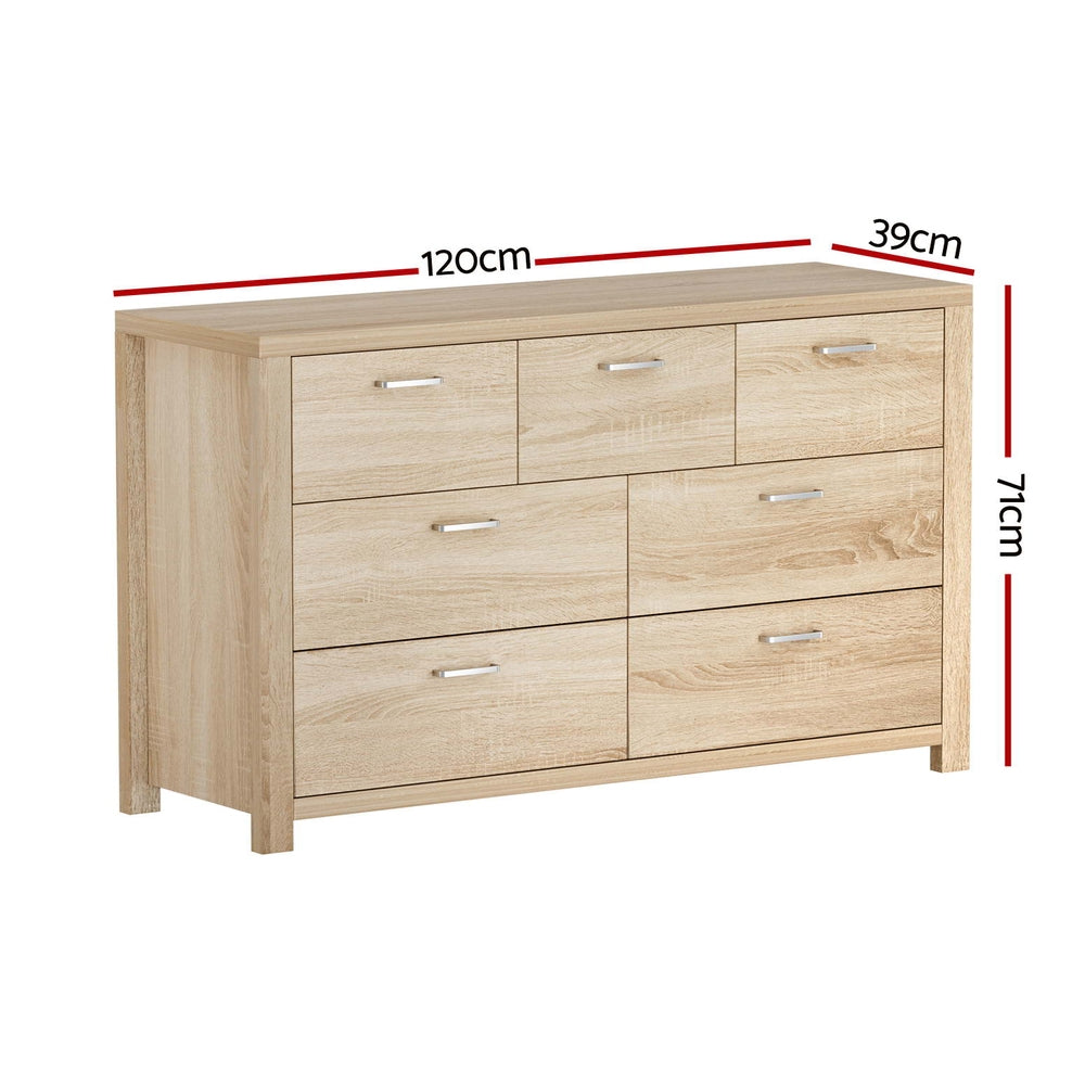 7 Drawer Modern Lowboy Dresser Chest of Drawers - Oak