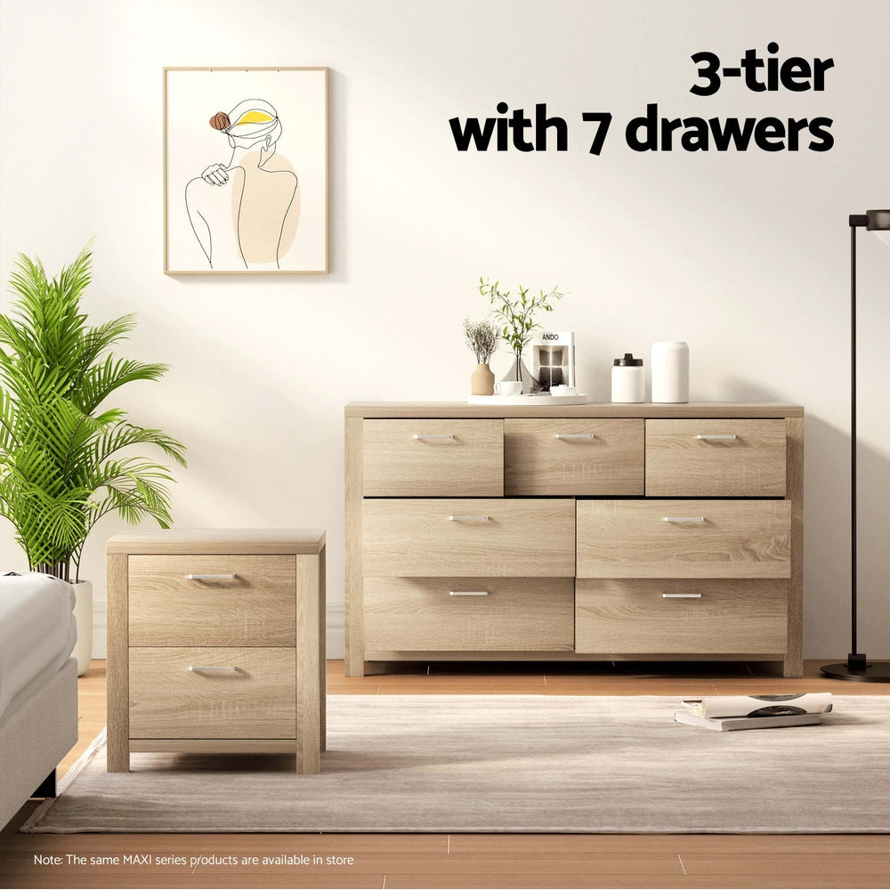 7 Drawer Modern Lowboy Dresser Chest of Drawers - Oak