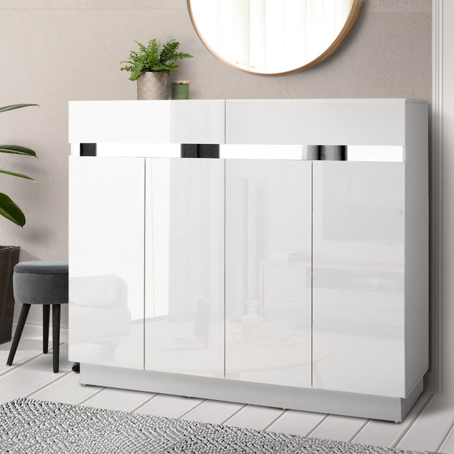 Modern High Gloss 120cm Shoe Cabinet Console Table - White Homecoze
