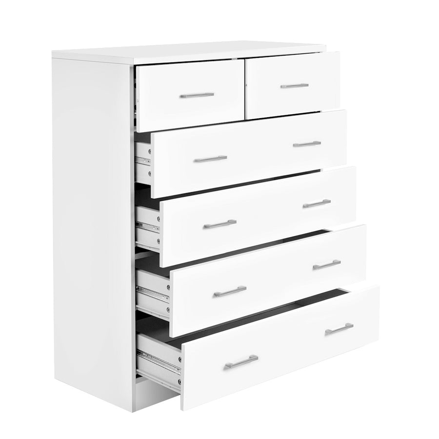 Contemporary Tallboy 6 Drawers Storage Cabinet - White Homecoze