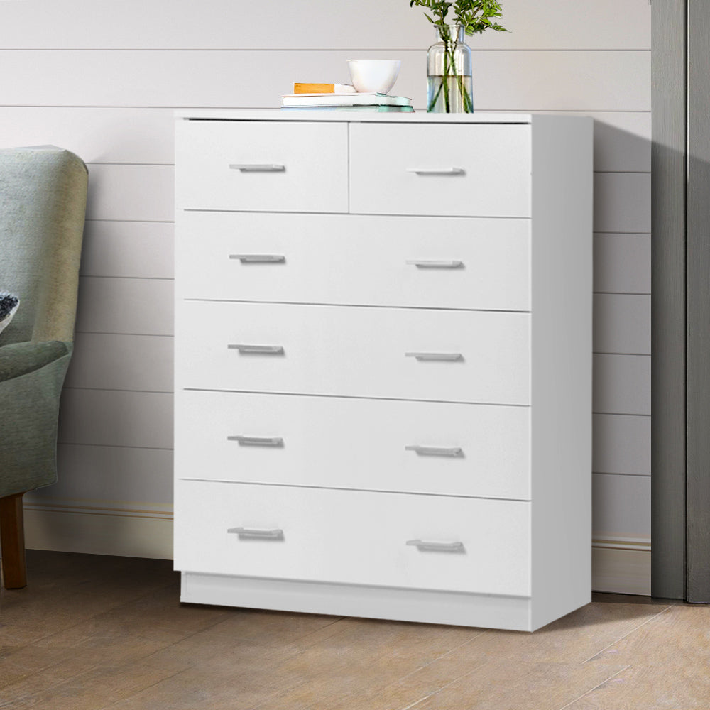 Contemporary Tallboy 6 Drawers Storage Cabinet - White Homecoze