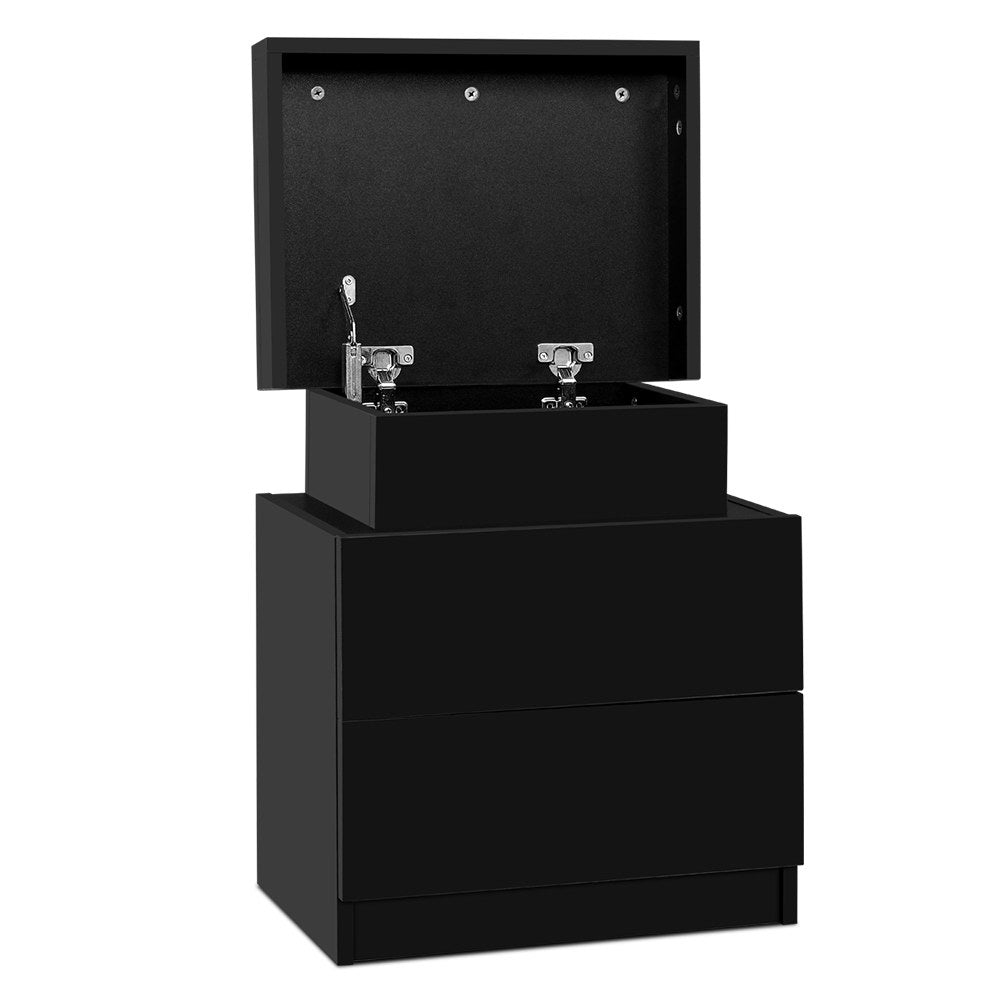 2 Drawer Bedside Table with Top Storage Compartment - Black Homecoze