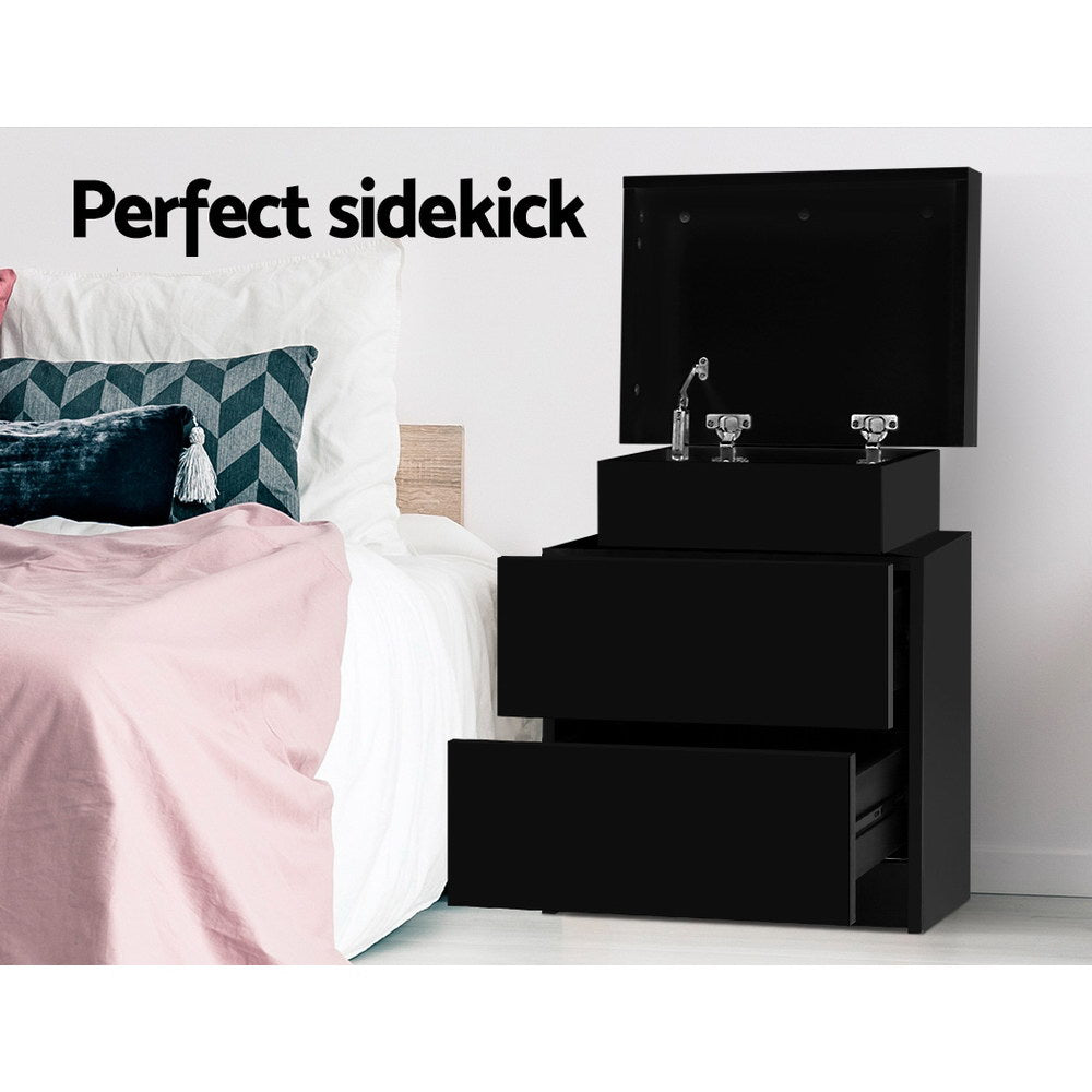 2 Drawer Bedside Table with Top Storage Compartment - Black Homecoze
