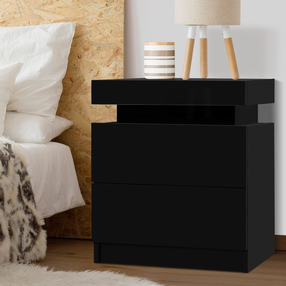 2 Drawer Bedside Table with Top Storage Compartment - Black Homecoze
