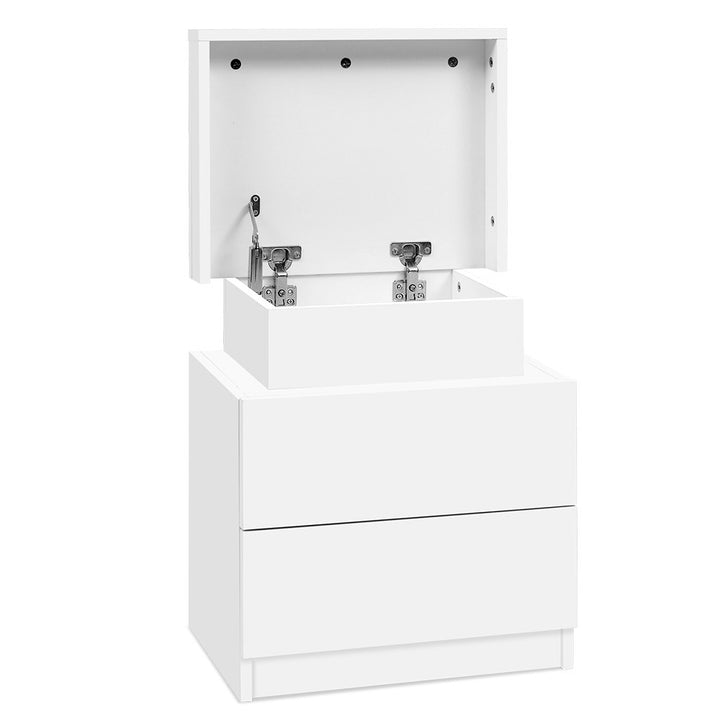 2 Drawer Bedside Table with Top Storage Compartment - White Homecoze