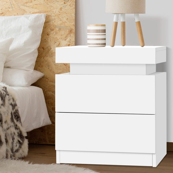 2 Drawer Bedside Table with Top Storage Compartment - White Homecoze