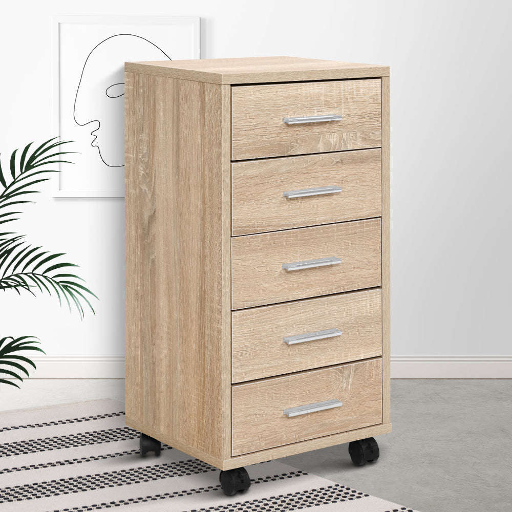 5 Drawer Office Desk Storage Cabinet - Wood Homecoze