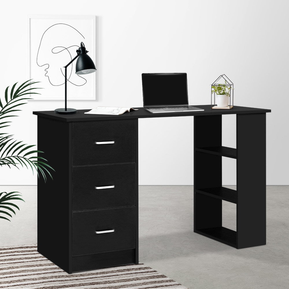 Office Computer Desk Workstation with Shelf & 3 Drawers 120cm Black Homecoze