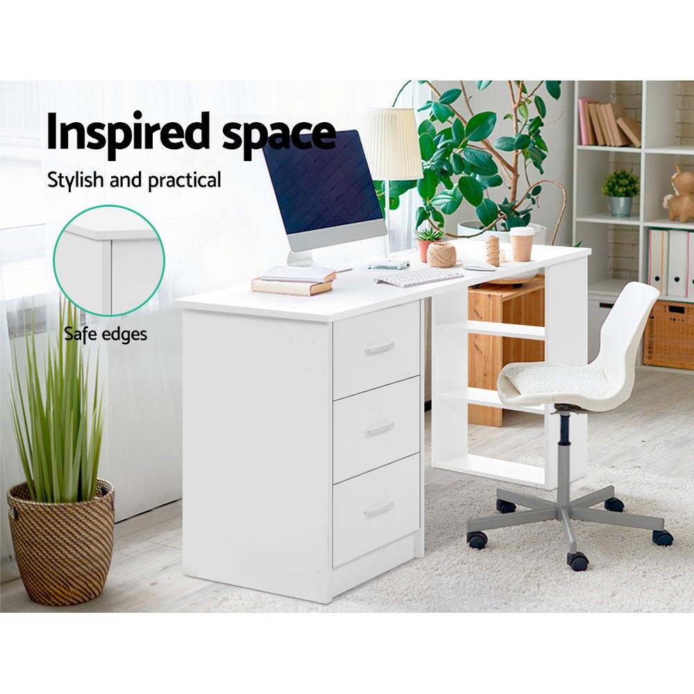 Office Computer Desk with 3 Drawers & Shelf 120cm Homecoze