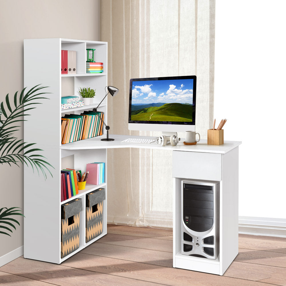 Computer Study Desk with Side Shelf - White Homecoze