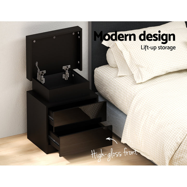 High Gloss Bedside Table with Inbuilt RGB LED Light - Gloss Black Homecoze