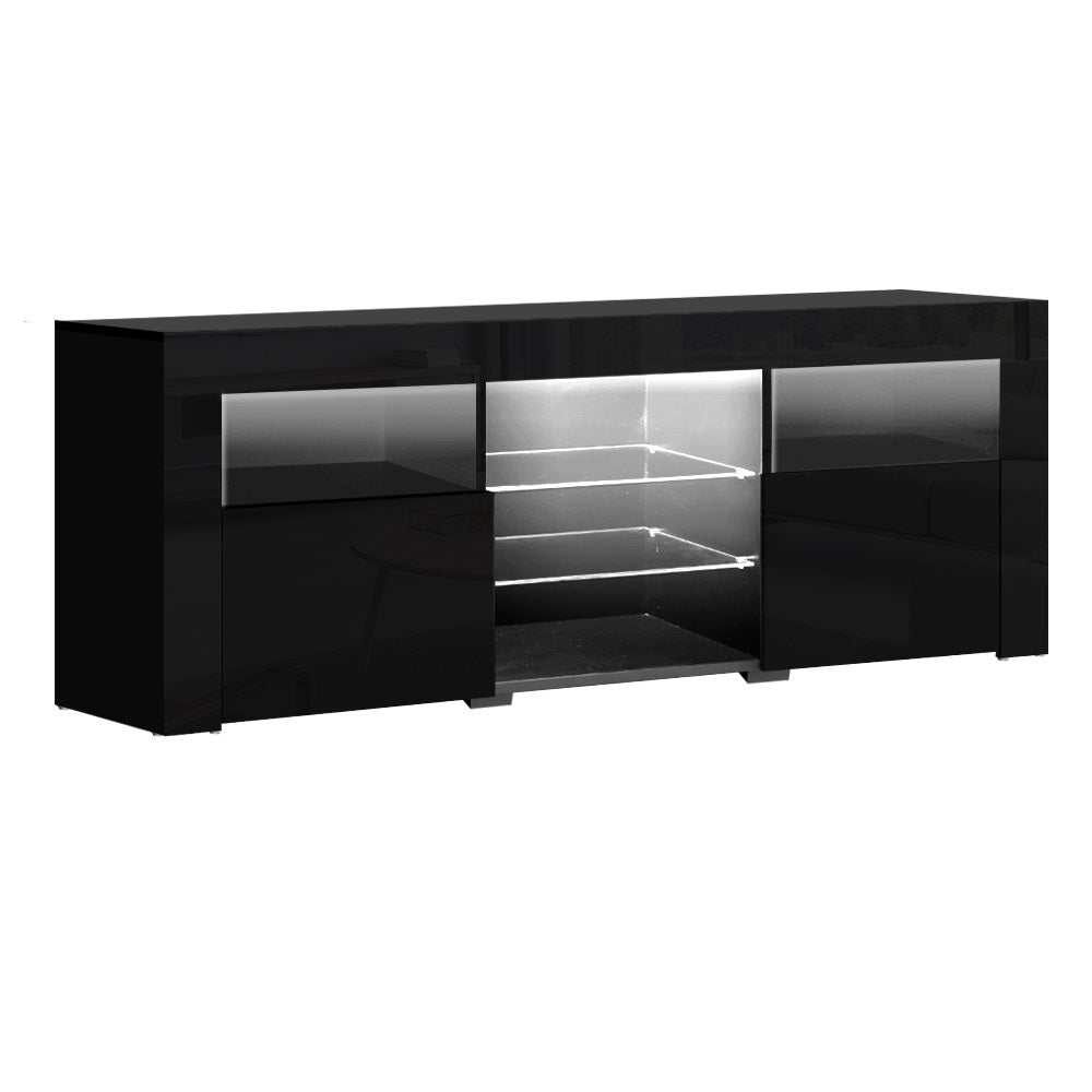 RGB LED Gloss TV Cabinet Entertainment Unit 160cm - Black Homecoze