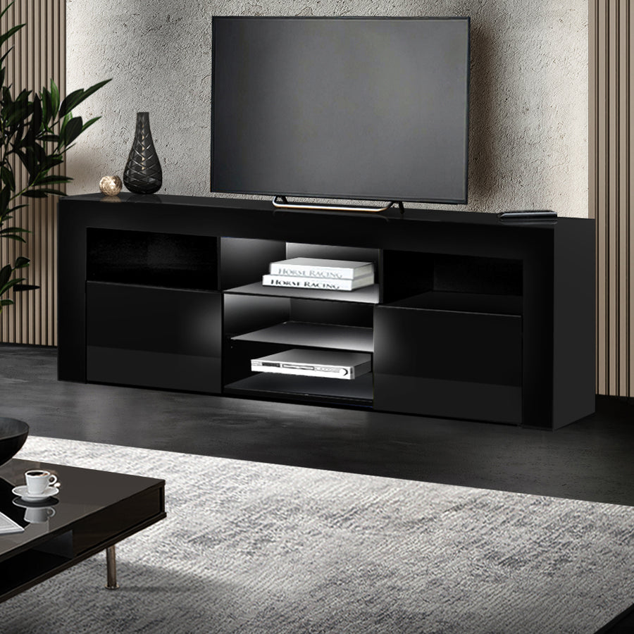 RGB LED Gloss TV Cabinet Entertainment Unit 160cm - Black Homecoze