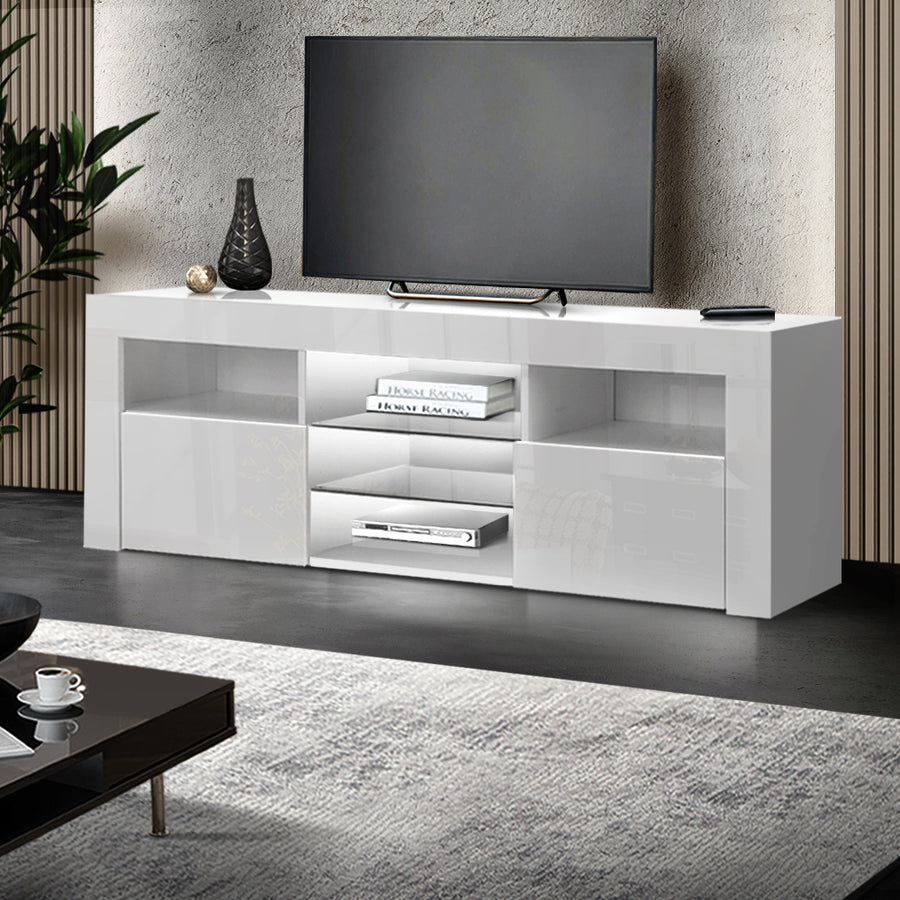 RGB LED Gloss TV Cabinet Entertainment Unit 160cm - White Homecoze