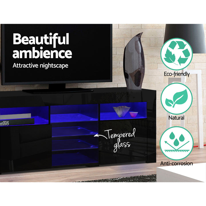 RGB LED Gloss TV Cabinet Entertainment Unit  3 Doors 180cm - Black Homecoze