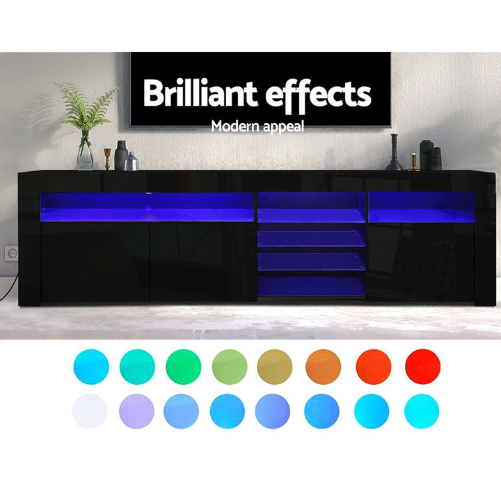 RGB LED Gloss TV Cabinet Entertainment Unit  3 Doors 180cm - Black Homecoze