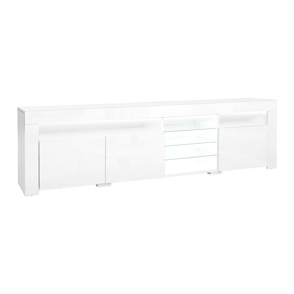 RGB LED Gloss TV Cabinet Entertainment Unit  3 Doors 180cm - White Homecoze