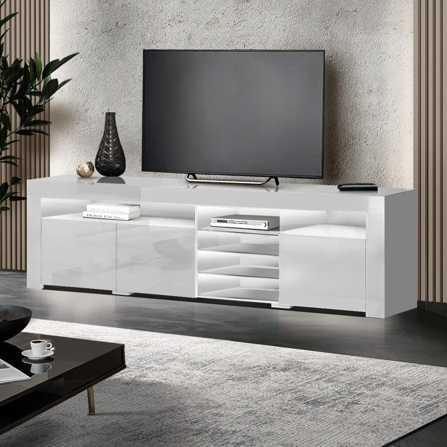 RGB LED Gloss TV Cabinet Entertainment Unit  3 Doors 180cm - White Homecoze