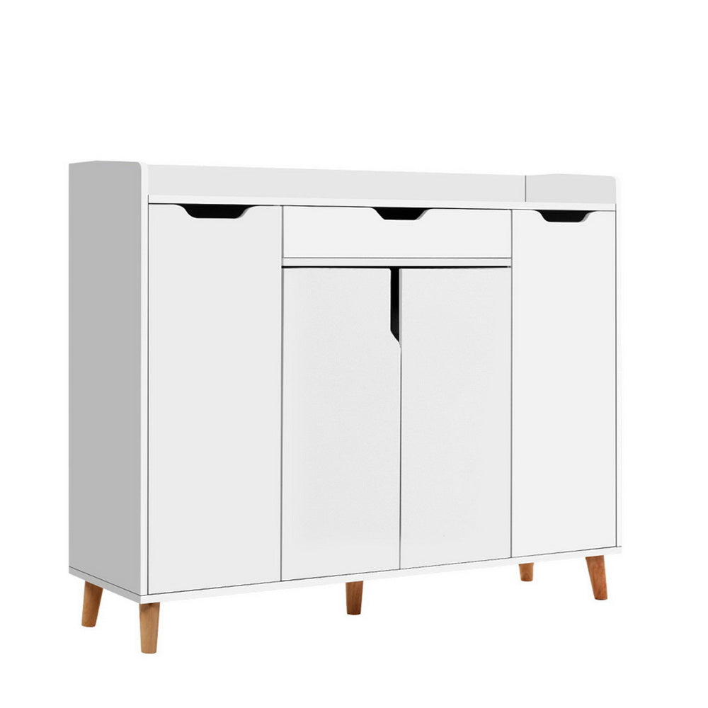 Large Shoe Storage Cabinet Sideboard with Drawer 120cm - White Homecoze